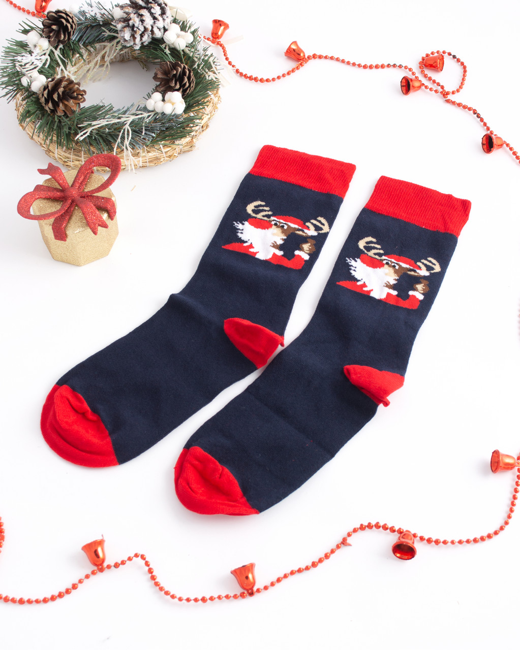 Чоловічі шкарпетки стрейчеві новорічні Олень з бородою Сині, фото 1