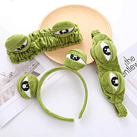 Комплект повязка, обруч и маска для сна Лягушонок Пепе 3D (Жабка, лягушка, жаба) 2, Унисекс WUKE One size