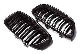 Решітка ноздрі BMW (БМВ) 3 series (F30, F31) 2012-2019 Карбон 2 ребра, фото 4