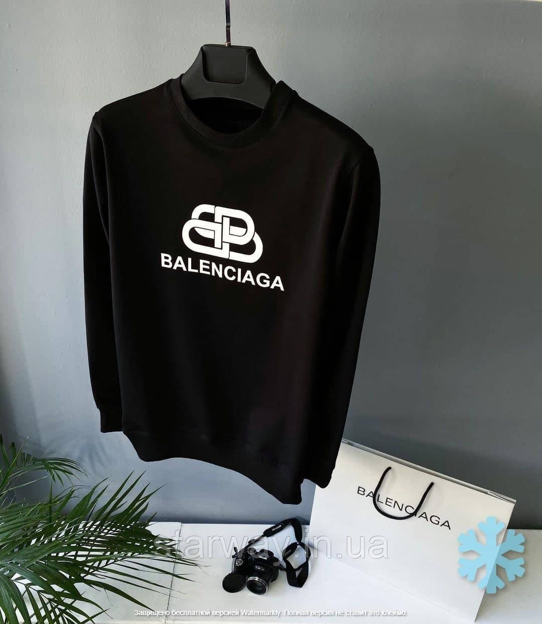Чорний світшот Balenciaga white logo | стильна кофта