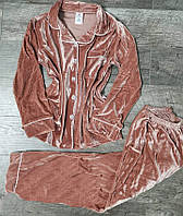 Велюровая женская пижама пудра, трикотажные пижамки женские на пуговках