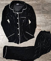 Черная пижама женская велюр, молодежная пижамка женская велюровая 2XL