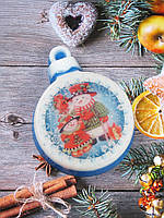 Оригінальне новорічне мило ручної роботи з картинкою "Сніговики"