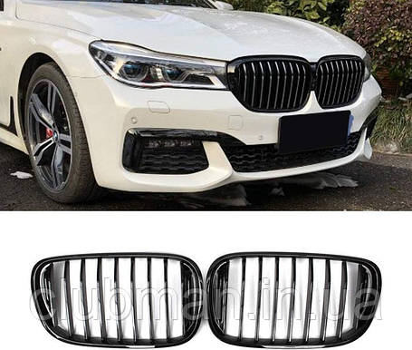 Решітка ноздрі радіатора BMW (БМВ) 7 series G11 / G12 Глянець 2 ребра, фото 1