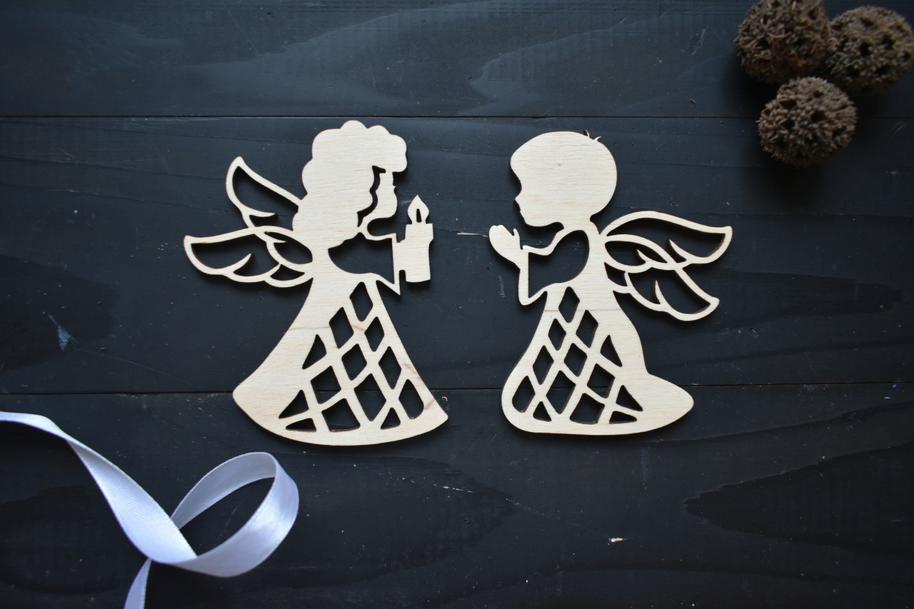 Дерев'яні іграшки ангели на ялинку, декор на Різдво, ангелочки на ялинку, Новорічний декор, фото 1