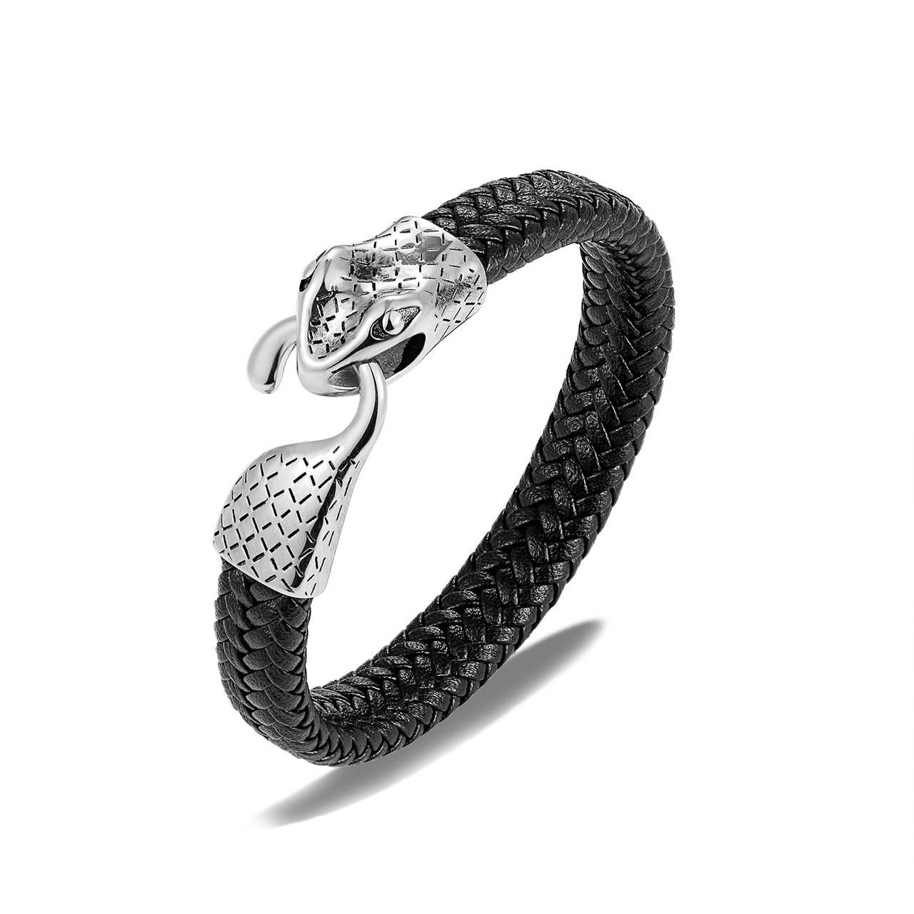 Браслет шкіряний BlackPink Snake, Сріблястий