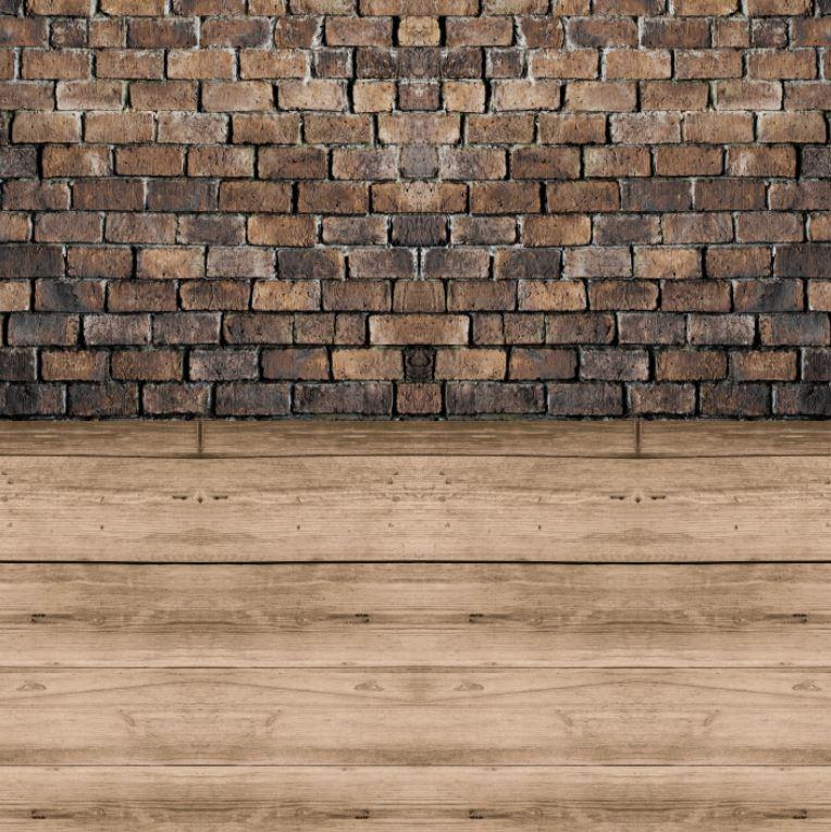 Фото-фон вініловий подвійний 100х100см "Коричневий цегла, дошка, фон для предметної зйомки ПВХ (банерна тканина)