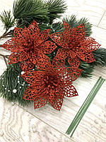 Новогодний декор. Пуансеттия новогодняя , красная ( 12 см )