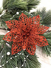 Новорічний декор. Пуансеттія новорічна , червона ( 12 см ), фото 2