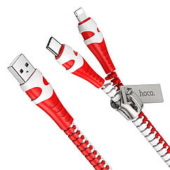 DR Кабель Hoco U97 2в1 USB to Lightning/ Type-C 1m black red