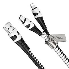 DR Кабель Hoco U97 2в1 USB to Lightning/ Type-C 1m black white