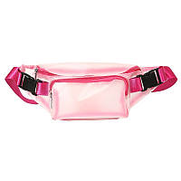 Женская бананка прозрачная поясная сумка розовая