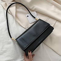 Женская классическая сумка через плечо клатч на короткой ручке багет черная
