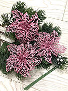 Новорічний декор. Різдвяний квітка - пуансеттія ( рожева 12 см )