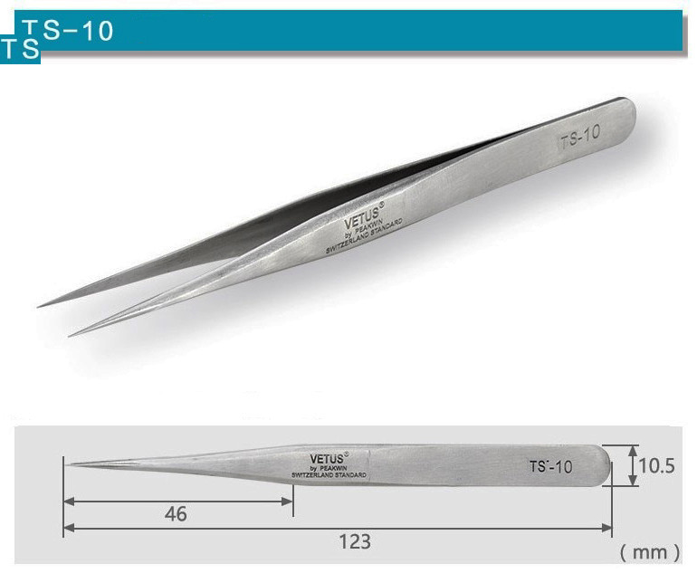Пинцет VETUS TS-10 (прямой, острый) - фото 2 - id-p1108336384