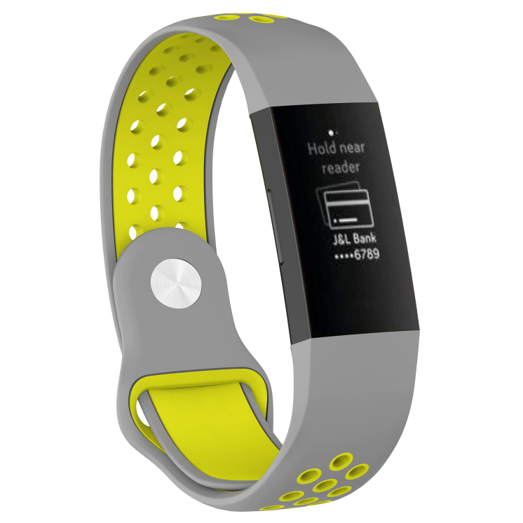 Силіконовий ремінець Primo з перфорацією для фітнес браслета Fitbit Charge 3 / 4 - Grey&Lime / розмір S, фото 1