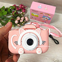 Детский цифровой фотоаппарат-видеокамера котик в чехле Children's fun Camera розовый