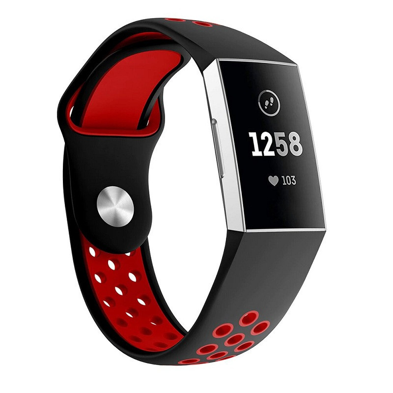 Силіконовий ремінець Primo з перфорацією для фітнес браслета Fitbit Charge 3 / 4 - Black&Red / розмір S