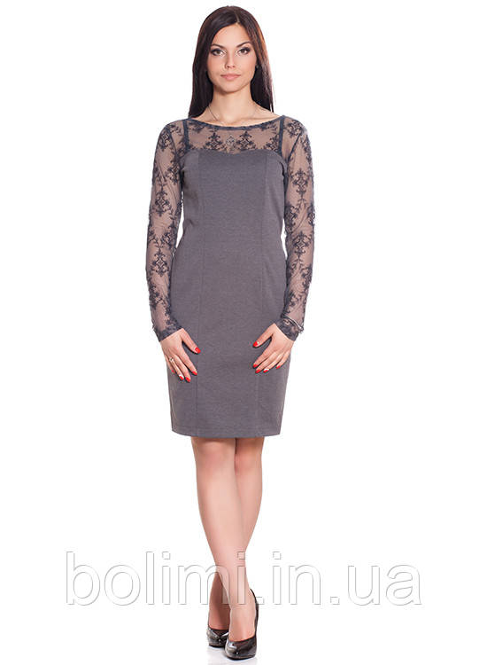 Класична жіноча сіра сукня з мереживом