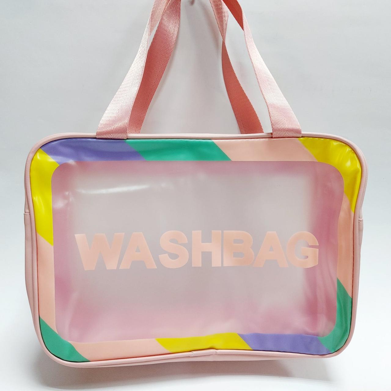 Прозора косметичка washbag рожева з ручками розмір L
