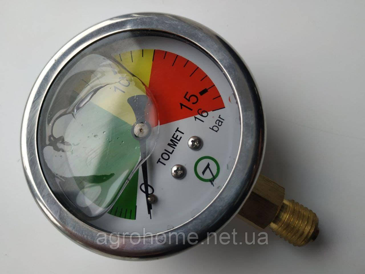 Манометр Tolmet розподільника (регулятора тиску) обприскувача, фото 1