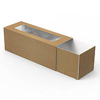 Подарочная коробка пенал с окошком 140Х50Х50 для макаронс, крафт пенал, крафтовая коробка