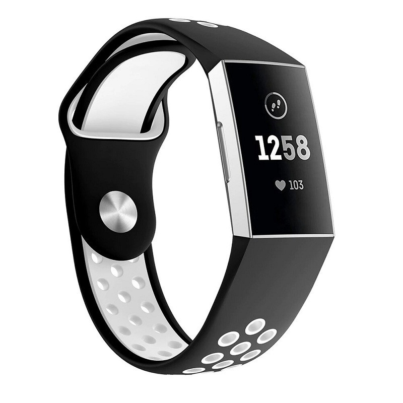 Силіконовий ремінець Primo з перфорацією для фітнес браслета Fitbit Charge 3 / 4 - Black&White / розмір S