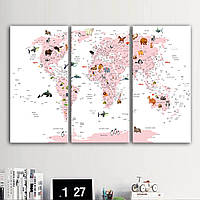 Картина карта світу з тваринами для дівчинки 90, 60, 3