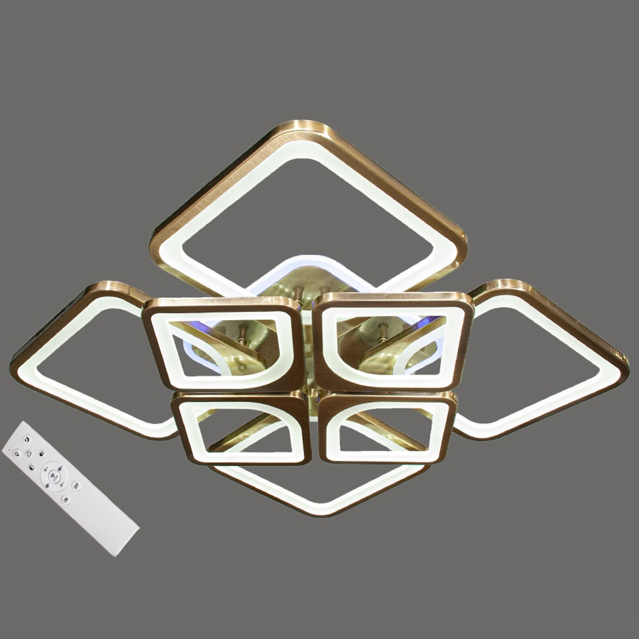 Світлодіодна люстра бронза 175 Вт 55 см на пульті д/у з діммером і підсвічуванням основи D-MX3392/4+4A BR LED, фото 1