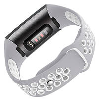 Силиконовый ремешок с перфорацией для фитнес браслета Fitbit Charge 3 / 4 - Grey&White / размер L