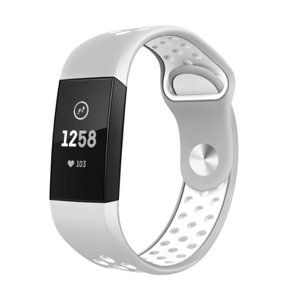 Силіконовий ремінець Primo з перфорацією для фітнес браслета Fitbit Charge 3 / 4 - Grey&White / розмір S