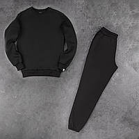 Зимовий спортивний костюм чоловічий з начосом Зима чорний комплект теплий штани світшот