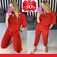 Женский легкий спортивный костюм двойка - Nobilitas, спортивные штаны, футболка. Красный