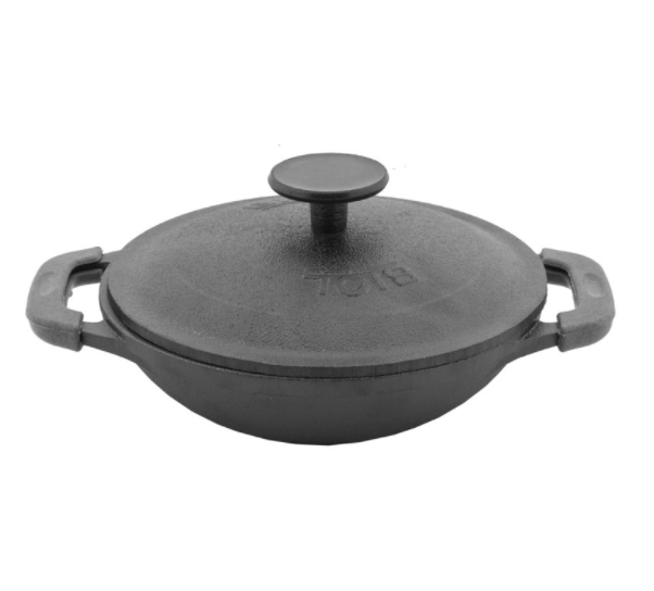 Чавунний емальований матовий з кришкою 1,26 л біол WOK (порційний), фото 1