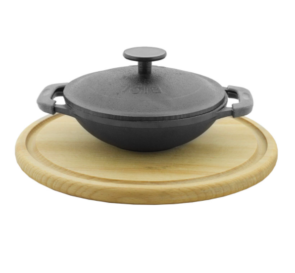 Чавунний матовий з кришкою та дощечкою 14см біол WOK (порційний), фото 1