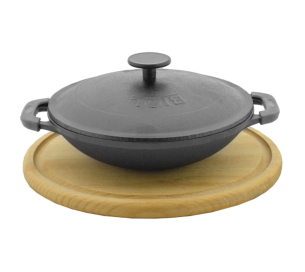 Чавунний матовий з кришкою та дощечкою 22см біол WOK (порційний), фото 1