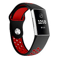 Силиконовый ремешок Primo с перфорацией для фитнес браслета Fitbit Charge 3 / 4 - Black&Red / размер S