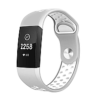 Силиконовый ремешок Primo с перфорацией для фитнес браслета Fitbit Charge 3 / 4 - Grey&White / размер S