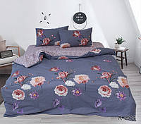 Серое постельное белье с цветами 1,5-спальный комплект с компаньоном Ранфорс R4535