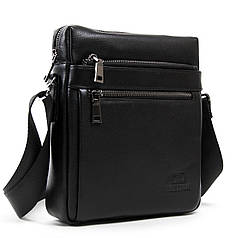 Сумка чорна чоловічий шкіряна на плече середня один відділ на блискавки і два кишені Bretton N3687-4 21x24x7 см
