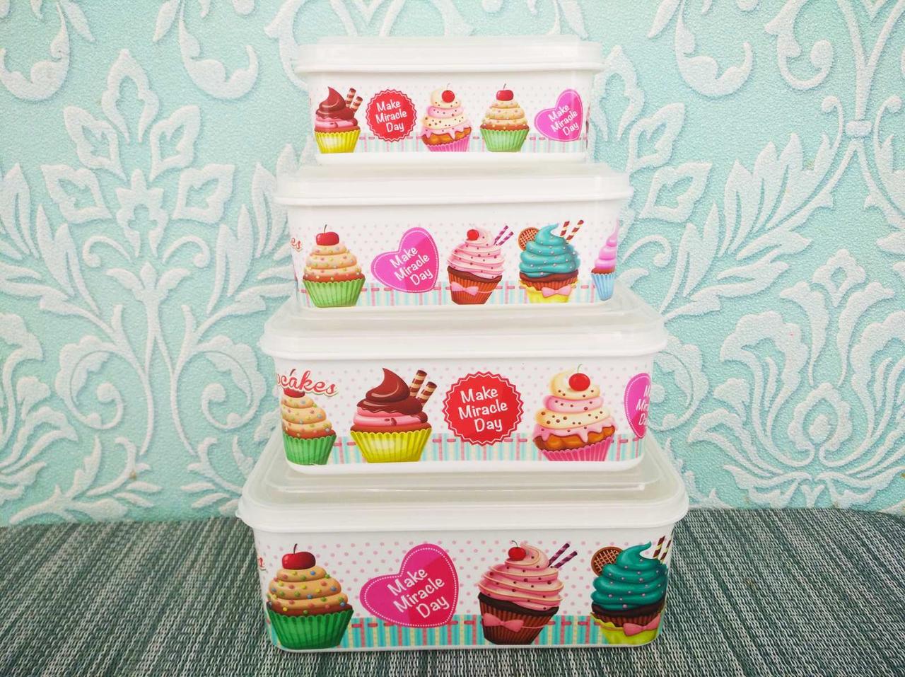 Набір лотків, лоточки, судочки, лоток, судок, контейнер для їжі 4шт | Лотки харчові, фото 1