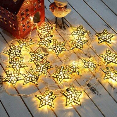 LED гірлянда золоті зірки 20 діодів 2 м, прозорий дріт | Гірлянда світлодіодна "Золоті зірочки", фото 1