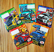 Шкільні зошити Тетрада 12 аркушів клітинка А5 Авто 5 дизайнів | Зошити в клітинку | Зошити для хлопчика |