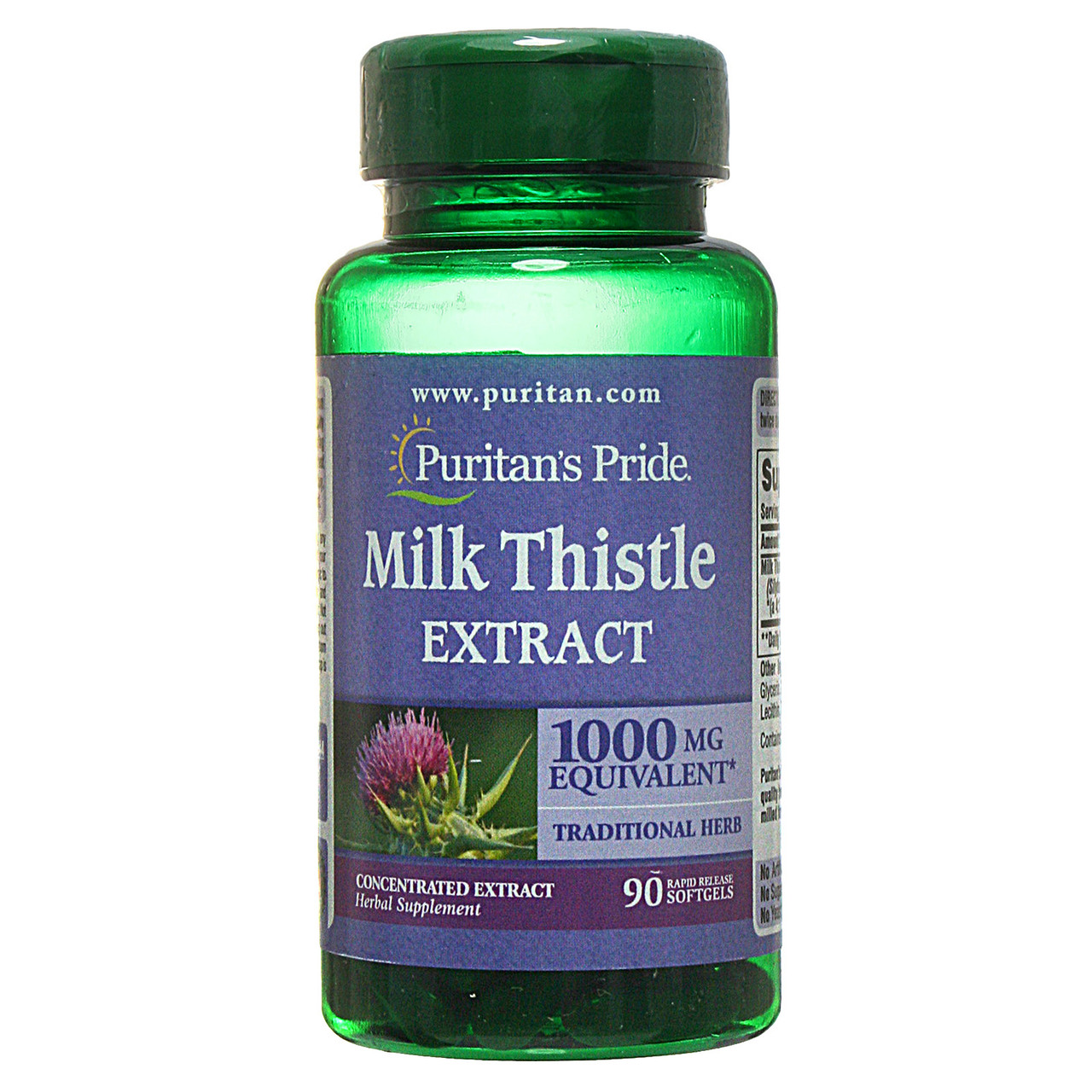 Розторопша екстракт (Силімарин), Milk Thistle 1000 mg (Silymarin), Puritan's Pride, 90 капсул