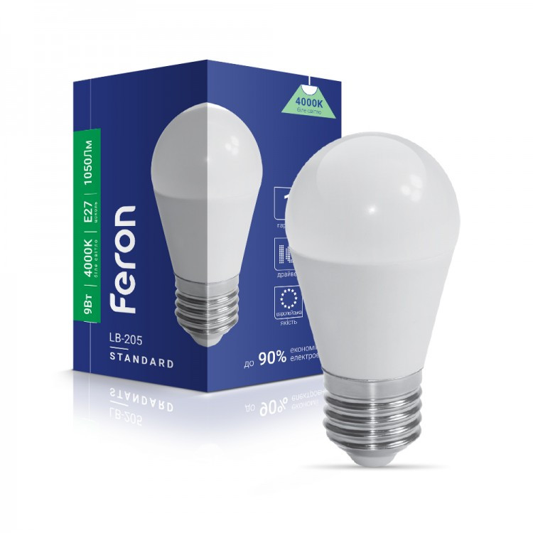 Світлодіодна лампа кулька Feron LB-205 9W E27 2700K G45 1050Lm 45x92 мм
