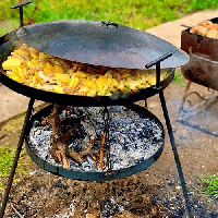 Сковорода из диска бороны 50см с длинными разборными ножками и подставкой для огня с крышкой и чехлом Зеленый