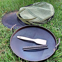 Сковорода из диска бороны 40см + крышка и чехол комплект для пикника рыбалки или отдыху на природе и дачи