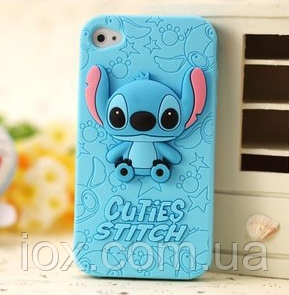 Блакитний силіконовий чохол "Ститч" для Iphone 4/4S