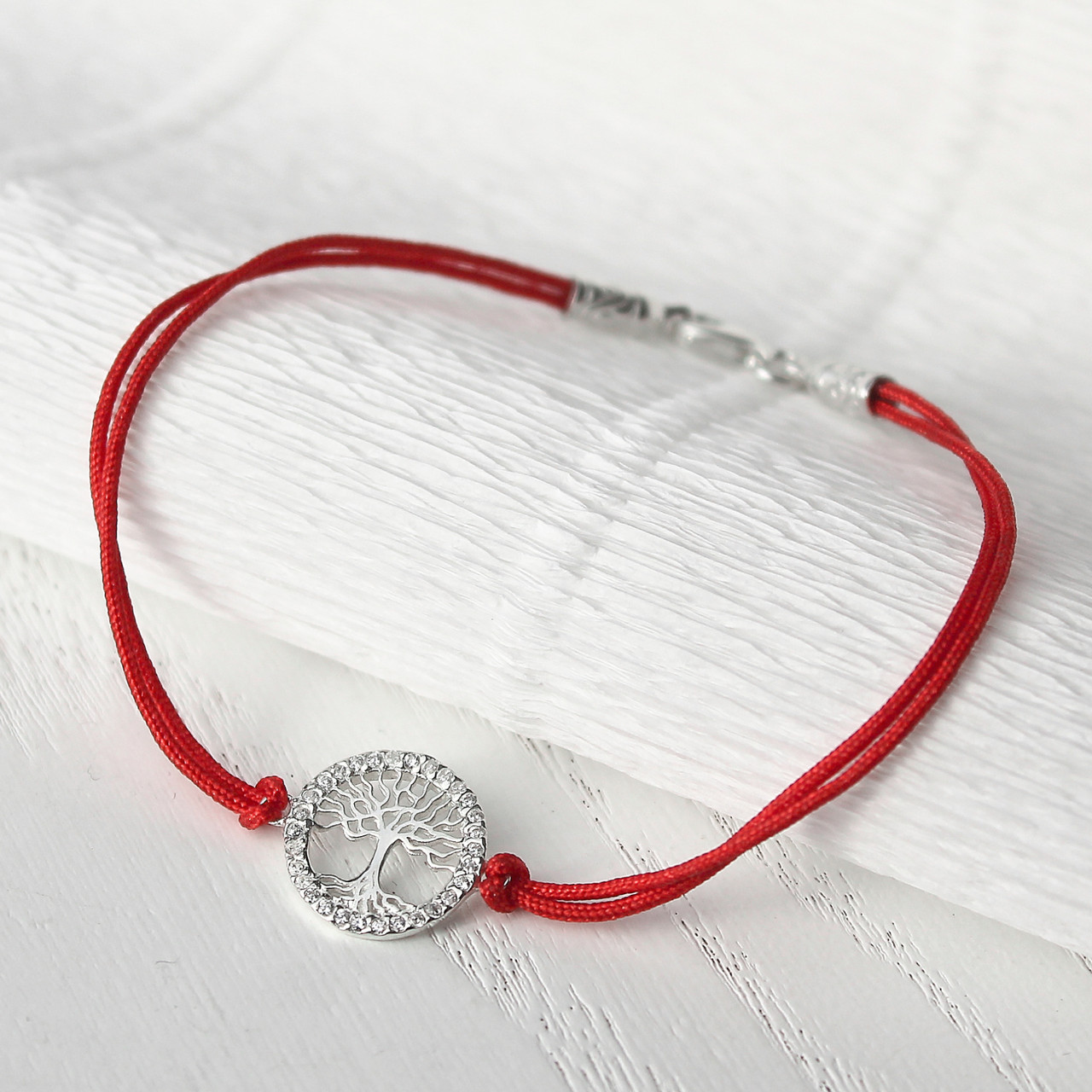 Срібний браслет Дерево життя з червоної нитки, фото 1