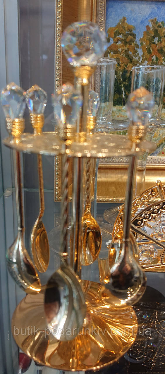 Набор десертних ложечек на подставке Cristal (позолоченный) 6 шт - фото 1 - id-p1500057913